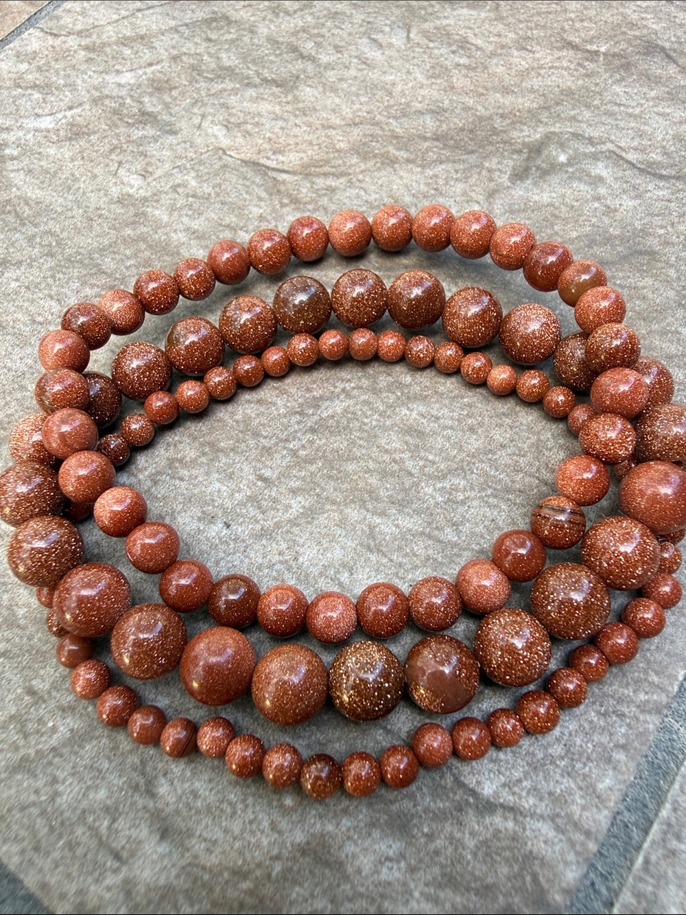 Lot of 3 Goldstone Beaded Bracelets - Shimmering Round 8mm 6mm 4mm Beads Unisex